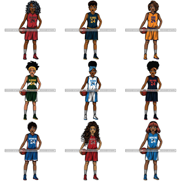 Bundle 9 Afro Lola Basketball Player Sport Woman SVG Clipart Vector Cutting Cut Files