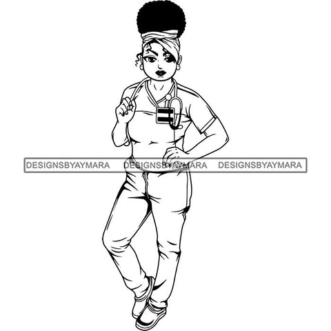 Afro Lola Nurse Medical Occupation SVG Cutting Files For Cricut Silhouette and More