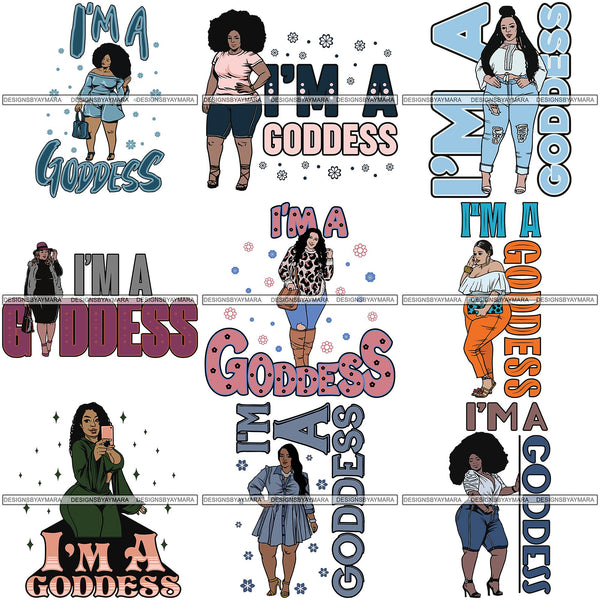 Bundle 9 BBW Woman Thicker Than Snicker I'm a Goddess Quotes .SVG Cut Files For Silhouette Cricut and More