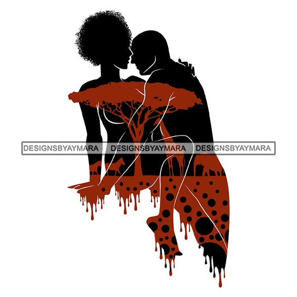 Sensual African Couple Erotic Goddess Safari Savanna Africa Exotic Nature SVG Cutting Files.