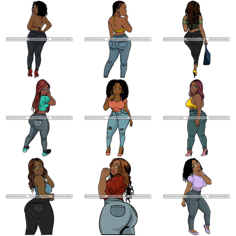 Bundle 9 Afro Thick Thigh Big Eyes Woman Sassy Exotic Curvy Goddess .SVG Cutting Files For Silhouette and Cricut and More!