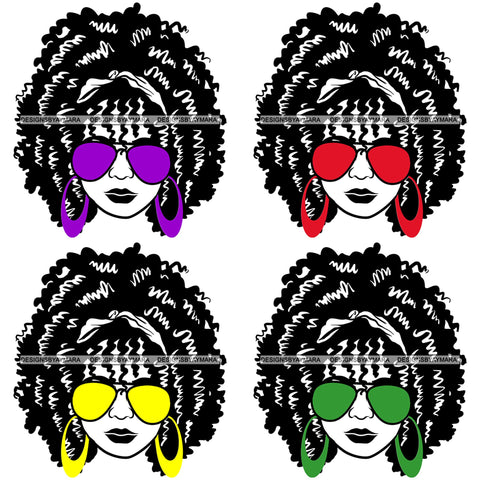 Bundle 4 Afro Lola Boss Lady Dope Diva Glamour Wearing Glasses Accesories .SVG Cut Files