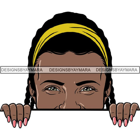 Afro Woman Peeking Peek-a-Boo I see You Melanin Pretty Half Face PNG File For Print Not For Cutting