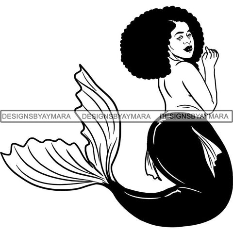 Afro Black Woman Mermaid Aquatic Creature  SVG Cutting File For Silhouette and Cricut
