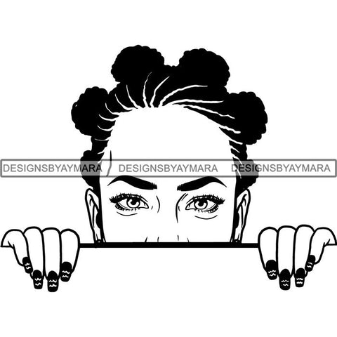 Afro Woman Peeking Peek-a-Boo I see You Melanin Pretty Half Face PNG File For Print Not For Cutting