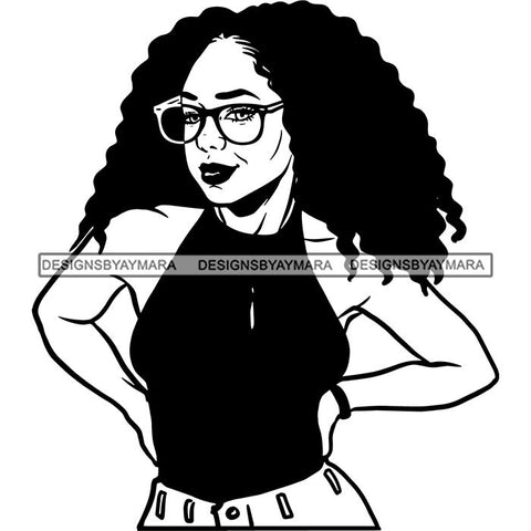 Ebony Afro Woman Nubian Melanin Brown Skin Makeup Model Glasses Accesories SVG Cut Files