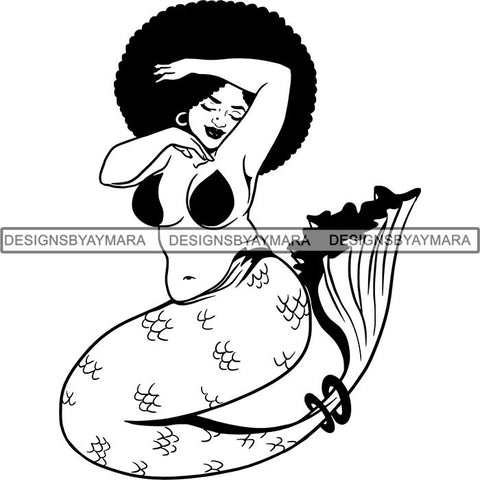 Afro Black Woman Mermaid Aquatic Creature  SVG Cutting File For Silhouette and Cricut