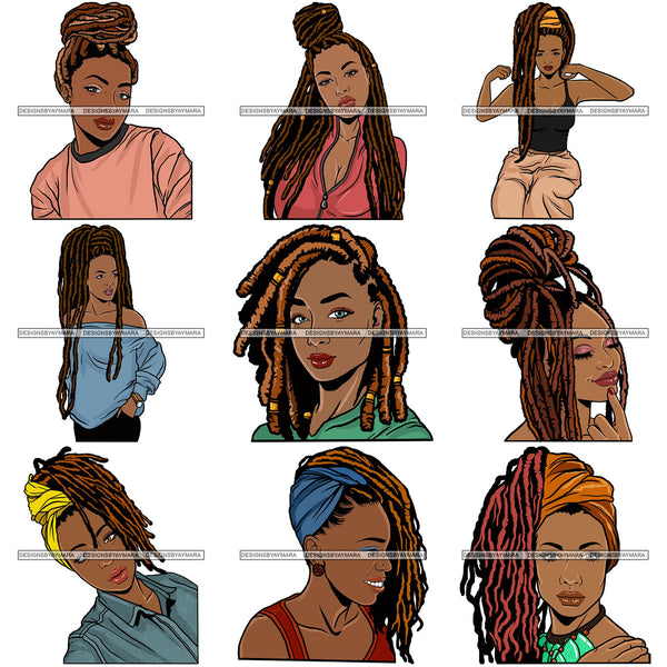 Bundle 9 Afro Woman Braids Dreadlocks Sister-Locks Dreads Locks Hairstyle .SVG Cut Files For Silhouette and Cricut