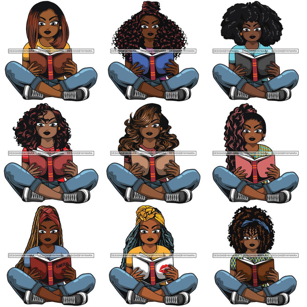 Bundle 9 Afro Lola Reading Education Smart Woman .SVG Cutting Files For Silhouette Cricut and More!