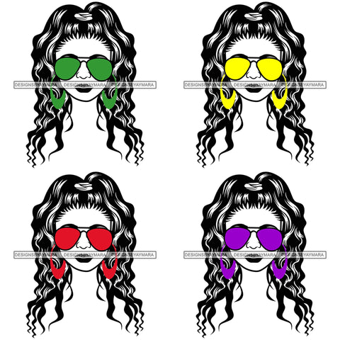 Bundle 4 Afro Lola Boss Lady Dope Diva Glamour Wearing Glasses Accesories .SVG Cut Files