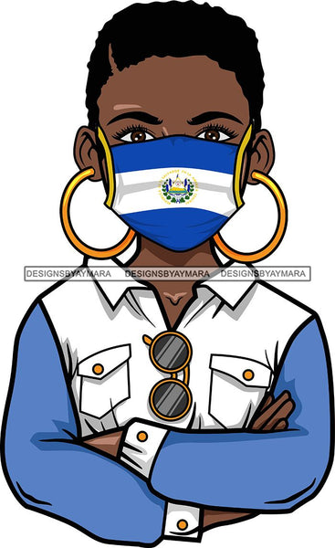 Afro Lola Wearing Face Mask Flags Salvador Country Proud Roots Virus SVG Cutting Files For Silhouette Cricut and More!