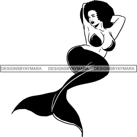 Afro Black Woman Mermaid Aquatic Creature  SVG Cutting File For Silhouette and Cricut