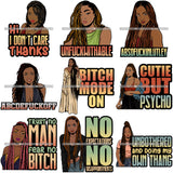 Bundle 9 Afro Woman Dreadlocks Locs Hairstyle Gangster Bad Ass Quotes .SVG Cutting Files For Silhouette Cricut and More!