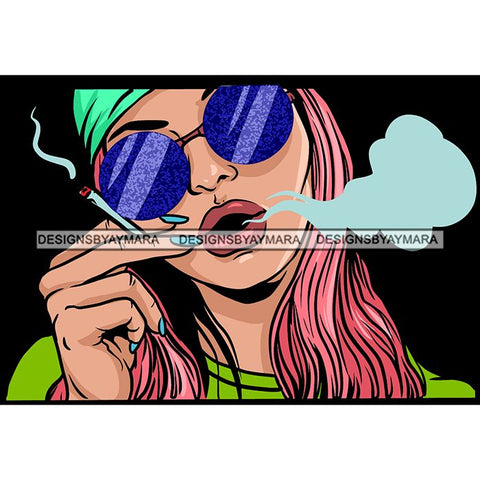 Ganja Narcotic Joint Blunt Weed Leaf Hydroponics Cannabis Woman Smoking Grass Marijuana SVG Cut Files