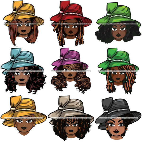 Bundle 9 Afro Lola Wearing Hat Church Lady .SVG Clipart Vector Cutting Files