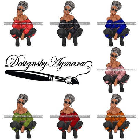 Bundle 7 Afro Woman Fashion Girl Squatting Position SVG Cutting Files For Silhouette Cricut and More!