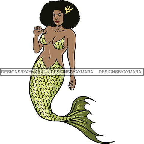Afro Black Woman Mermaid Aquatic Creature  SVG Cutting File For Silhouette and Cricut