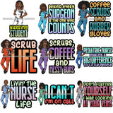Bundle 9 Afro Lola Nurse Medical Occupation SVG Cutting Files For Cricut Silhouette and More