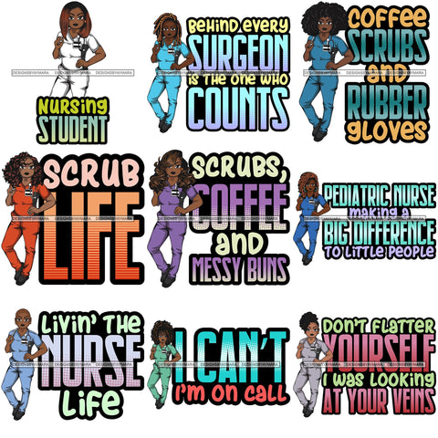 Bundle 9 Afro Lola Nurse Medical Occupation SVG Cutting Files For Cricut Silhouette and More