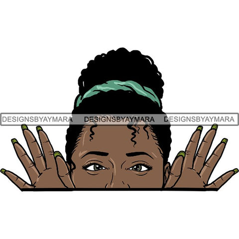 Afro Woman Peeking Peek-a-Boo I see You Melanin Pretty Half Face PNG File For Print Not For Cutting