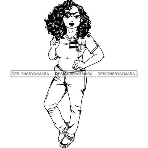 Afro Lola Nurse Medical Occupation SVG Cutting Files For Cricut Silhouette and More