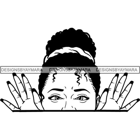 Afro Woman Peeking Peek-a-Boo I see You Melanin Pretty Half Face PNG File For Print Not For Cutting