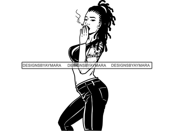 Woman Smoking Pot Deadlock Braids Hairstyle Rasta Queen Blunt Weed Cannabis 420 Marijuana Stoner High Life .SVG Cut File For Silhouette and Cricut