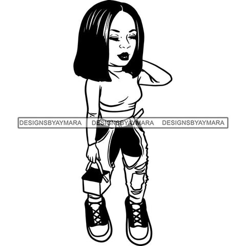 Fashion Woman Model Posing Summer Outfit Vogue Goddess Glamour Trendy Clothing Vector SVG Cutting Files