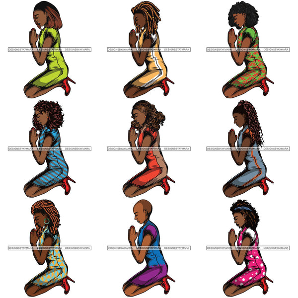Bundle 9 Afro Lola Praying God Lord Prayers Knee Forgiveness .SVG Clipart Cutting Files For Silhouette and Cricut and More!