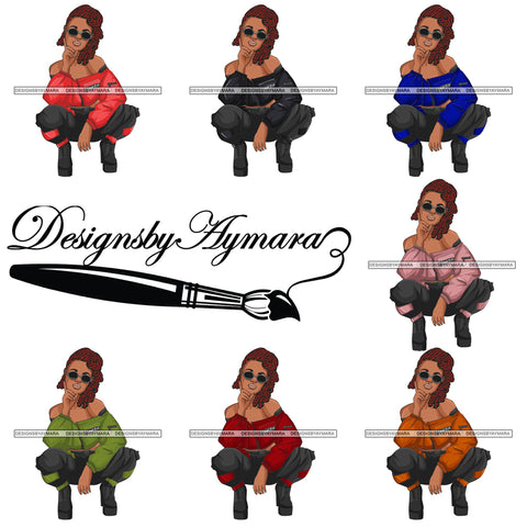 Bundle 7 Afro Woman Fashion Girl Squatting Position SVG Cutting Files For Silhouette Cricut and More!