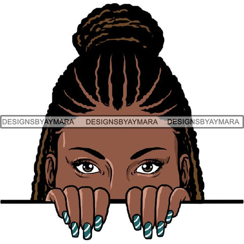 Afro Woman Peeking Peek-a-Boo I see You Melanin Pretty Half Face PNG File For Print Not For Cutting
