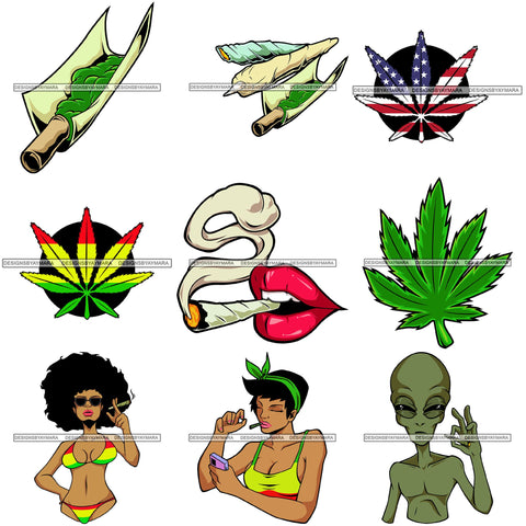 Bundle 9 420 Cannabis Pot Head Weed Leaf Grass Marijuana Joint Blunt Stoned High Life SVG Cutting Files