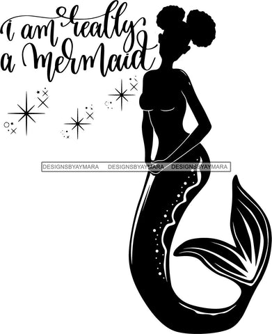 Afro Black Woman Mermaid Aquatic Creature  SVG Cutting File For Silhouette and Cricut