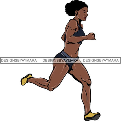 Afro Black Woman Runner Sprinting Athletic Sport .PNG Print File Not For Cutting