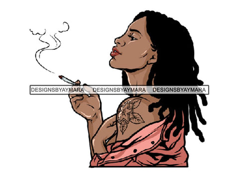 Woman Smoking Pot Deadlock Braids Hairstyle Rasta Queen Blunt Weed Cannabis 420 Marijuana Stoner High Life PNG Files For Print Not For Cutting