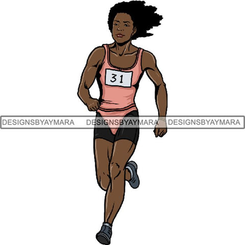 Afro Black Woman Runner Sprinting Athletic Sport .PNG Print File Not For Cutting