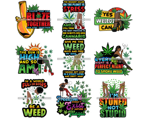 Bundle 9 Marijuana Cannabis Hashish Weed Leaf Grass Dope 420 Hemp Pot Joint Blunt Stoned High Life SVG Cutting Files