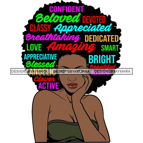 Afro Pretty Woman Hair Quotes Words Letters Lady Female Qualities SVG Files For Cutting and More!
