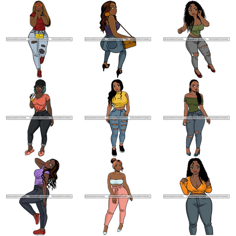 Bundle 9 Afro Thick Thigh Big Eyes Woman Sassy Exotic Curvy Goddess .SVG Cutting Files For Silhouette and Cricut and More!