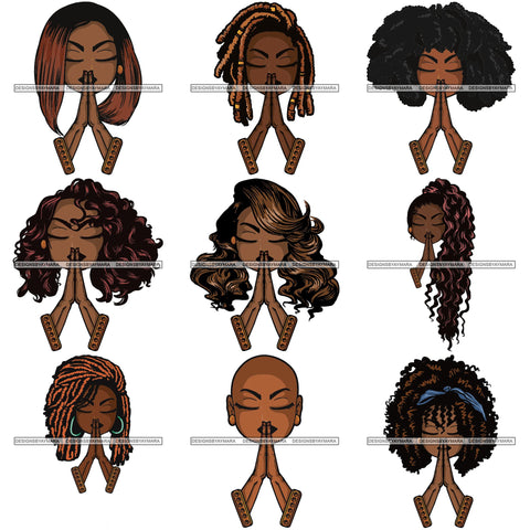 Bundle 9 Afro Lola Praying Begging Asking God Lord Faith Strength .SVG Vector Clipart Cutting Files For Silhouette Cricut and More!