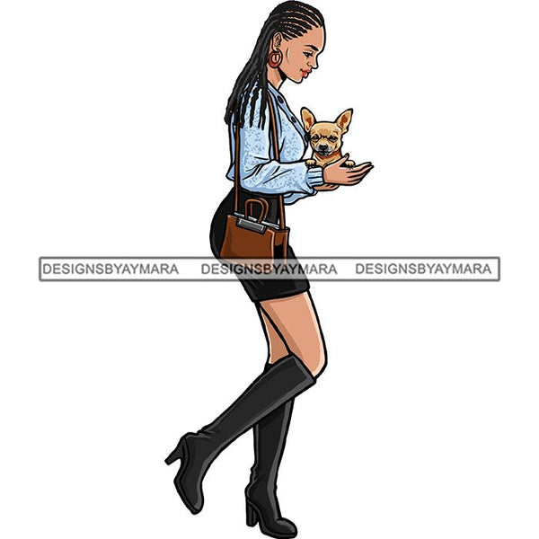 African American Woman Dod Breed Chihuahua Pet Animal Best Friend Mascot Goddess SVG Cutting Files