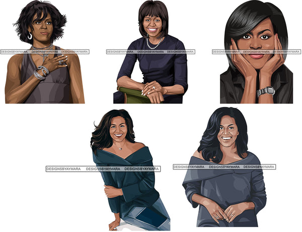 Bundle 5 Michelle Obama Leader Black History Month Proud Roots .SVG Clipart Vector Cutting Files