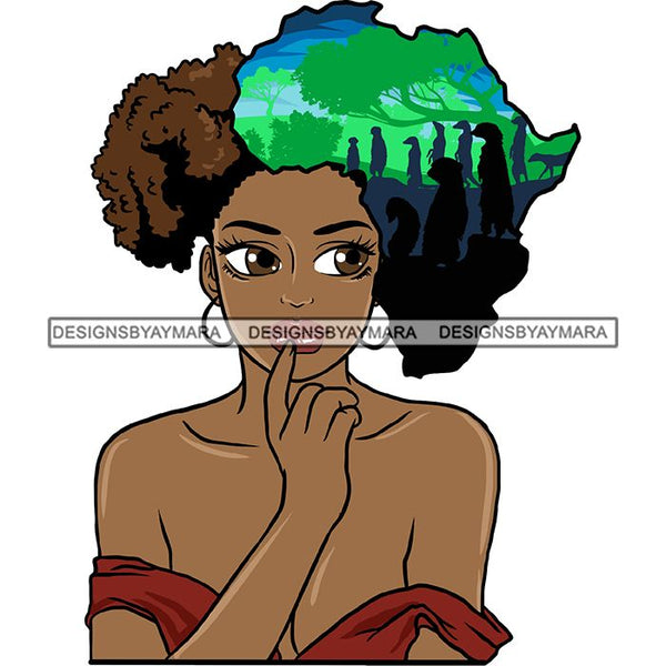 Safari Goddess Africa Continent African American Woman Savanna Animals Hair SVG Cutting Files.