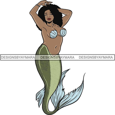 Afro Black Woman Mermaid Aquatic Creature  SVG Cutting File For Silhouette and Cricut