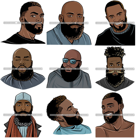 Bundle 9 Attractive Black Man Bearded Hipster Model Fashion Male Guy Hombre Masculino Guapo Stylish Close-up Sexy Macho Manly SVG Files For Cutting