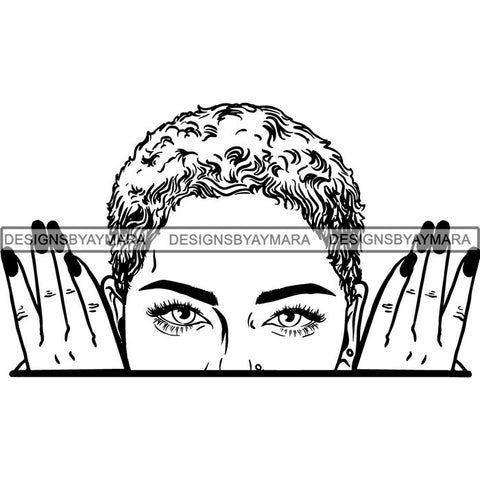 Afro Woman Peeking Peek-a-Boo I see You Melanin Pretty Half Face PNG File For Print Not For Cutting