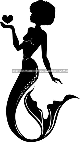 Afro Black Woman Mermaid Aquatic Creature  SVG Cutting File For Silhouette and Cricut