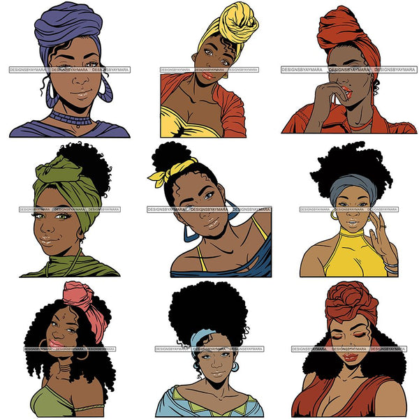 Bundle 9 Afro Woman SVG Turban Head Wrap Cutting Files For Silhouette Cricut and More