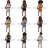 Bundle 9 Afro Lola Basketball Player Sport Woman SVG Clipart Vector Cutting Cut Files