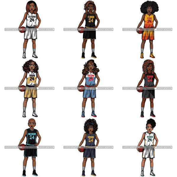 Bundle 9 Afro Lola Basketball Player Sport Woman SVG Clipart Vector Cutting Cut Files